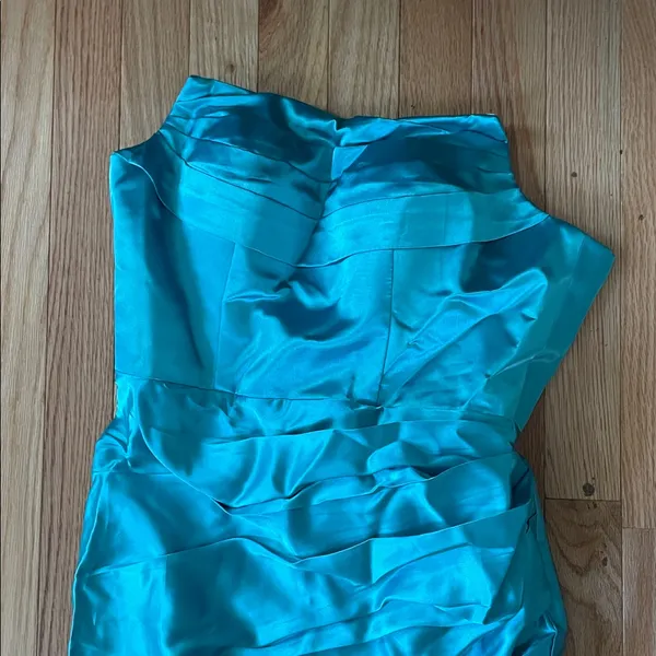 Formal Gown Womens 6 Blue Satin Strapless Slit Dress Evening Bridesmaid Wedding - Image 2
