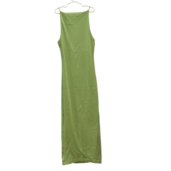 Zara Maxi Dress Sz S Chartreuse Green Spaghetti Strap Square Neck Bodycon Beachy - Image 4