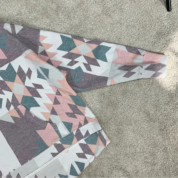 Hooey Women’s Roomy Burgundy Grey Hoodie Sweatshirt Longsleeve Aztec Print S - Image 8