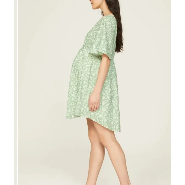 Soon Green Calico Babydoll Maternity Dress LARGE Cottage Prairie Designer $180 - Image 2