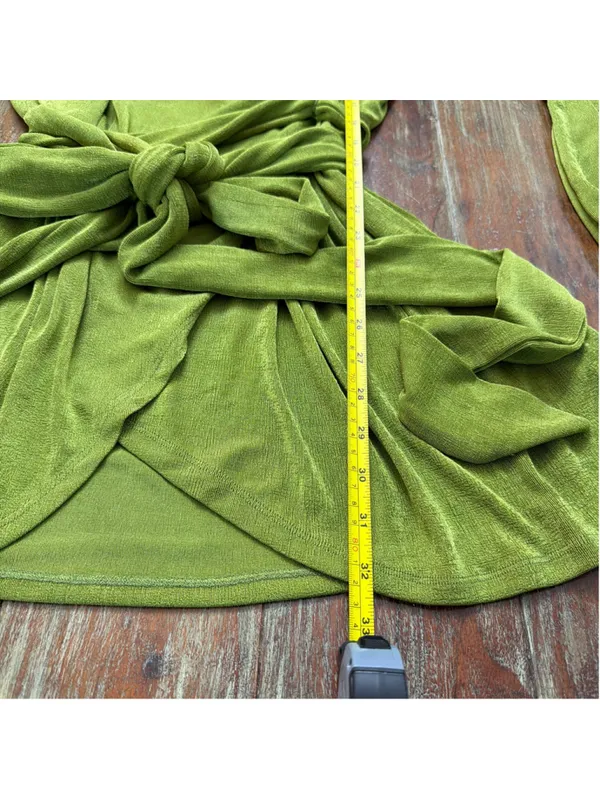 ⁠Princess Polly Olive Chartreuse Slinky Wrap Shirt Dress Collar Long Sleeve US 2 - Image 8