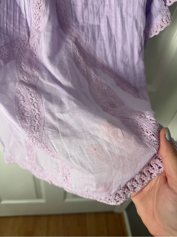 Farm Rio Lilac Lace Ruffled Blouse S - Image 5