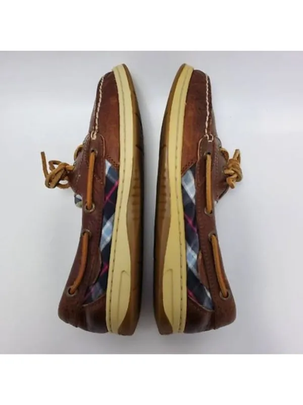 Sperry Top Slider Bluefish Plaid Slip On Oxford Boat Shoes Leather Sz 7 M Brown - Image 9
