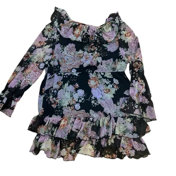 Boston Proper Floral Ruffle Whimsy Large Button Blouse - Image 6