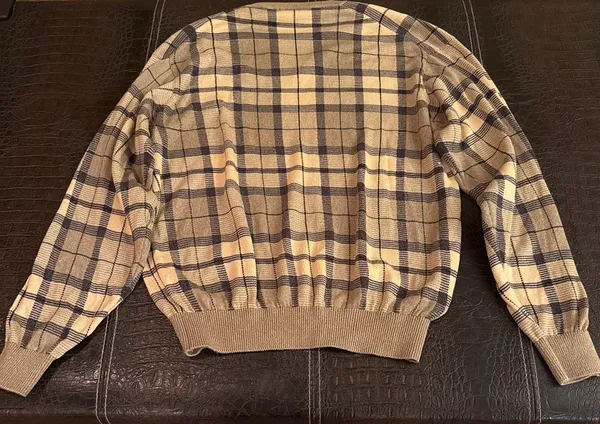 Bobby Jones V Neck Plaid Sweater Vintage Size M 100% Cotton - Image 6