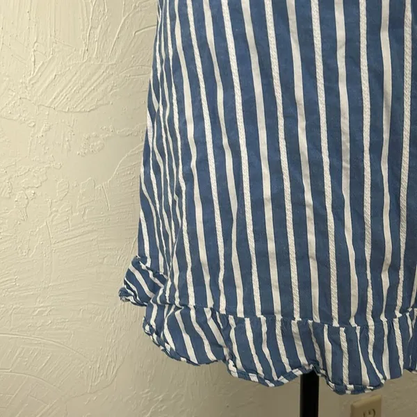 Old Navy Blue and White Striped Ruffled Hem European Sundress W/ Smocked Back - Image 4