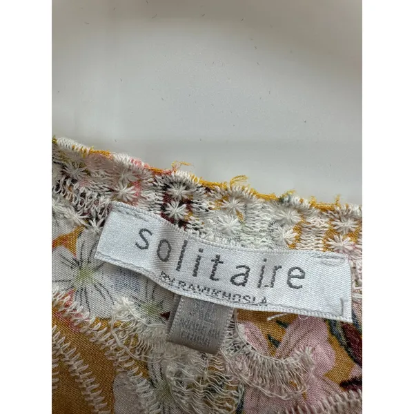 Solitaire by Ravi Khosla Womens XL Mustard Yellow Floral Embroidered Eyelet Top - Image 5