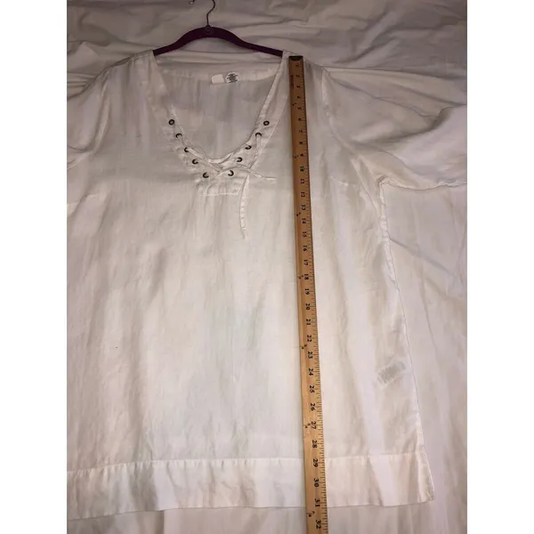 Linen Peasant Top Size 1X White Tunic Long Sleeve Grommet Lace Up Neckline Plus - Image 6