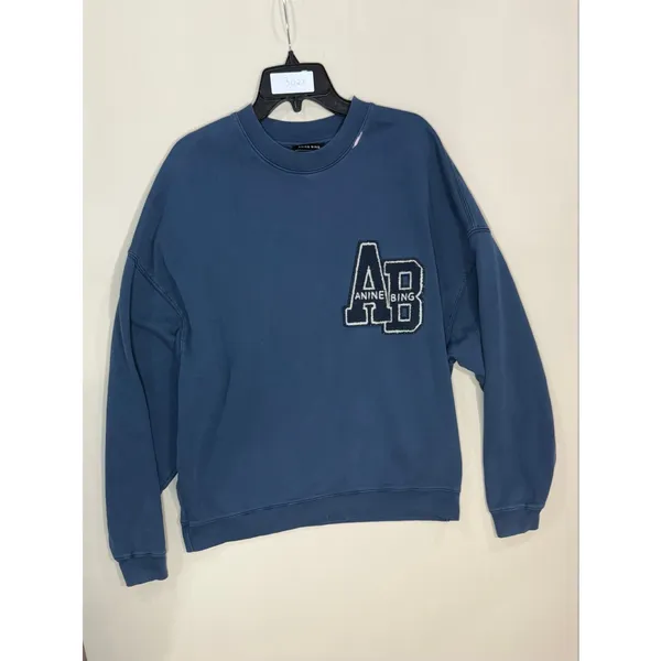 Anine Bing Miles Sweatshirt Navy Blue Chenille AB Patch Varsity Womens Medium - Image 3