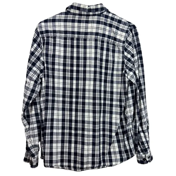 LL Bean Black/White Scotch Plaid Cotton Flannel Button Shirt Relaxed Fit MEDIUM - Image 6