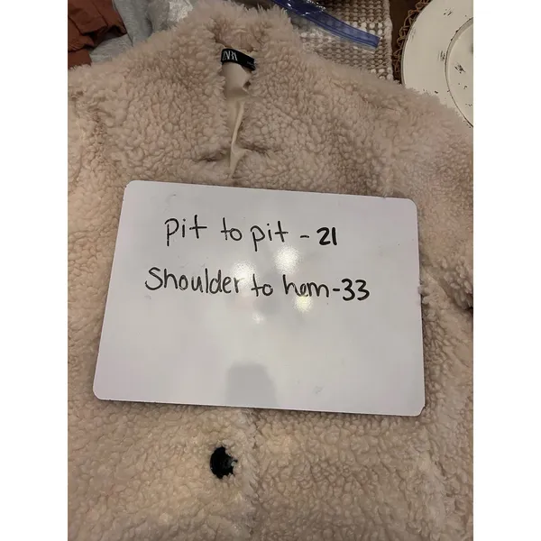 ZARA Teddy Coat Cream Sherpa‎ Fleece Button Front Oversized Jacket Women M - Image 6