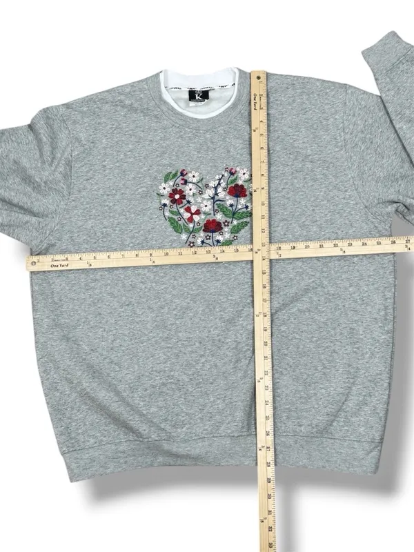 Vintage King Universal Cottagecore Floral‎ Heart Embroidered Sweatshirt Grey 2XL - Image 10