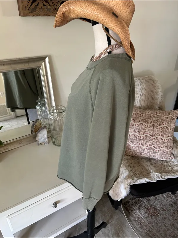 Aerie crew olive green comfy casual boxy light sweatshirt XS oversized - Image 2