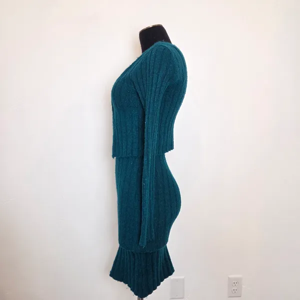 Happily Grey Sweater Dress Cardigan Set Aqua Teal Blue Cozy Loungewear Preppy S - Image 4