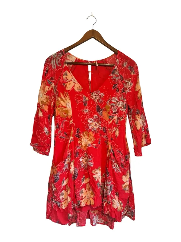Free People Pink Red Floral Eyes On Your Floral Trapeze Dress w Pockets - Image 4