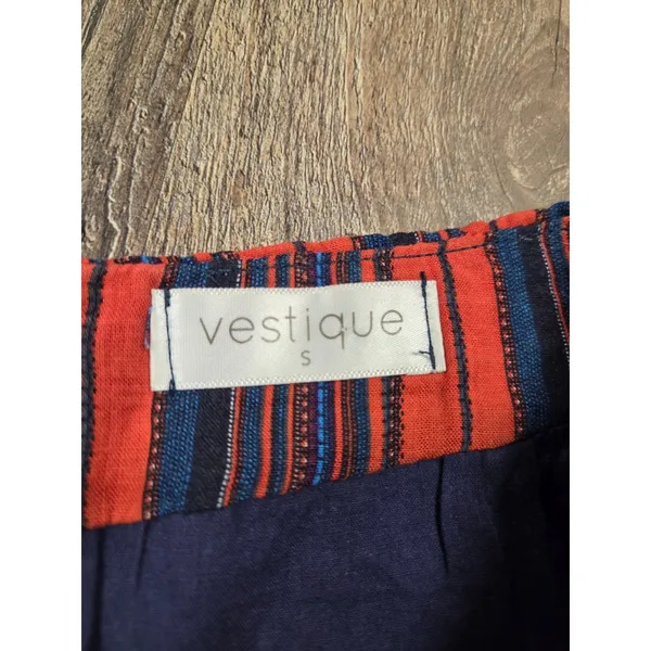 Vestique Navy Blue Orange/Red Tube Top Skirt Set Linen Blend Small Outift - Image 2