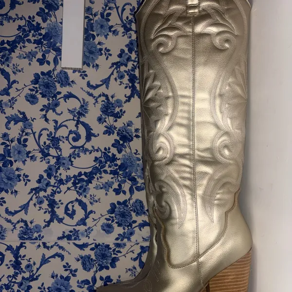 Steve Madden Metallic Gold Western Knee-High Boots - Image 3