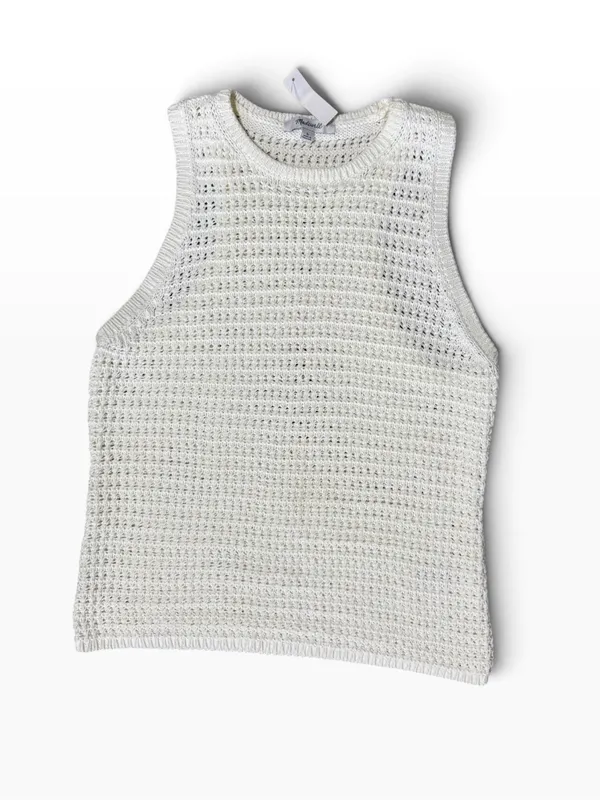 Madewell Womens White Crochet-Knit Crewneck Sweater Tank - Image 3