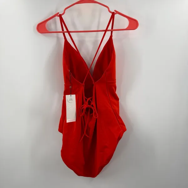 Calia Swimsuit SZ 6 Triangle Strappy Back One Piece NWT Fresh Red Tummy Control - Image 5