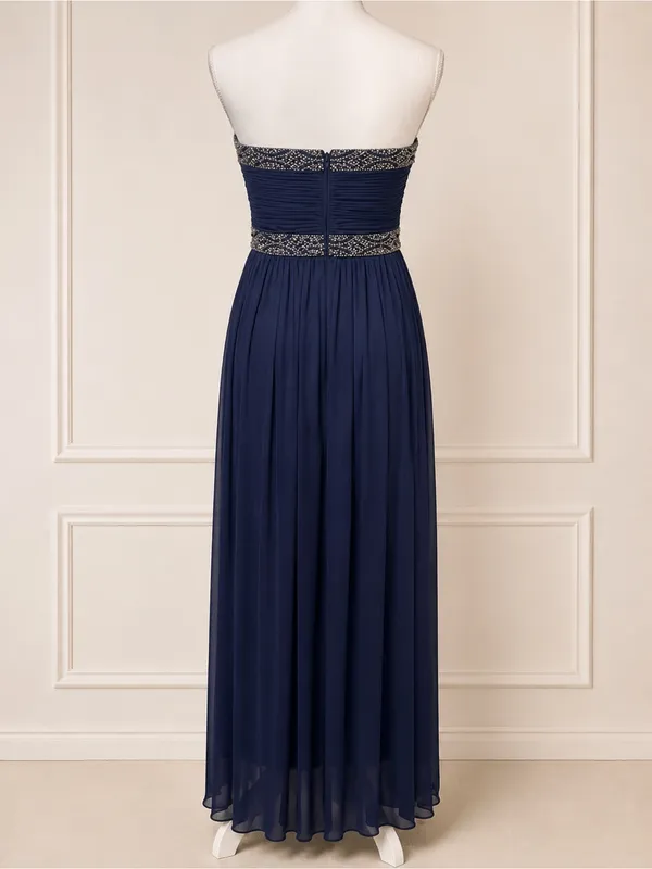 Bloomingdale’s AQUA Navy Blue Beaded Strapless Chiffon Formal Gown Dress Size 4 - Image 5