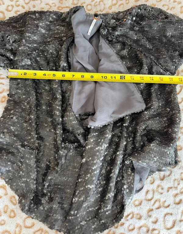 Free People Sequin Open Front Waterfall Jacket In Silver Women's Size: XS - Image 8
