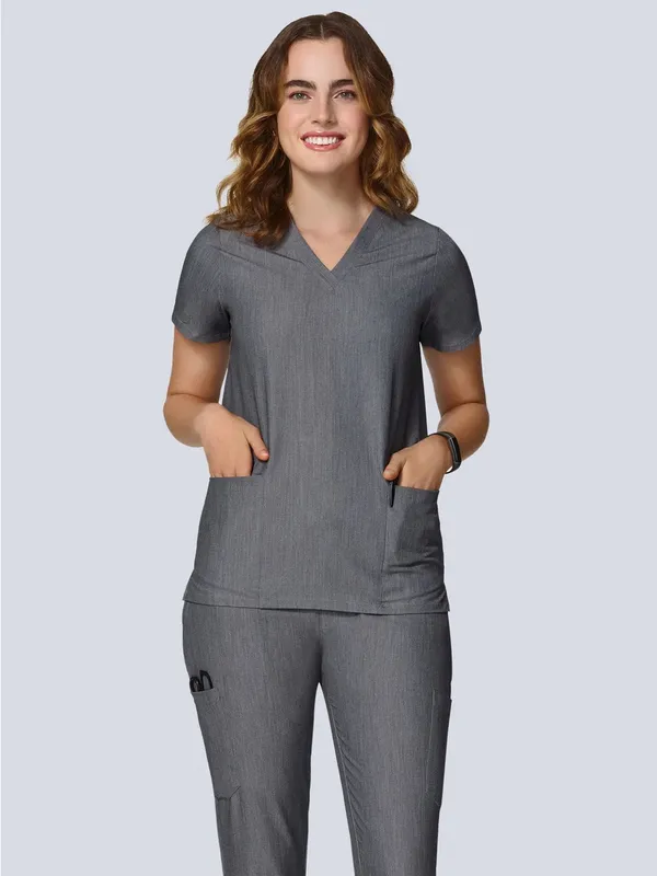 Mandala Scrub Set Charcoal Grey V Neck Top High Waisted Joggers Size Medium - Image 2