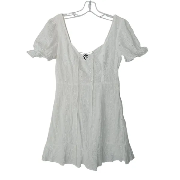 LULUS Rapunzel White Eyelet Lace Mini Dress‎ Medium - Image 3