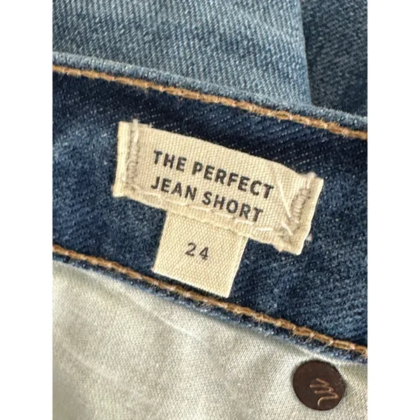 Madewell The Perfect Jean Short Blue 100% Cotton Raw Hem Womens Size 24 HighRise - Image 8