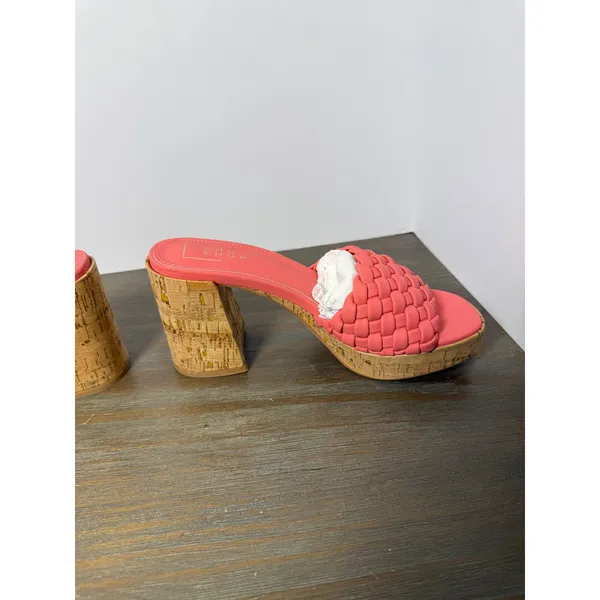 Shu Shop Gladys Coral Braided Platform Block Heel Sandals‎ Cork Size 6.5 New - Image 6