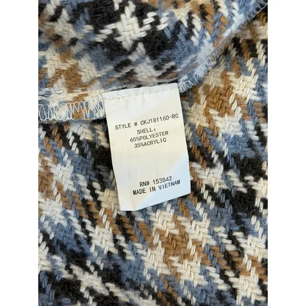 Code x Mode Houndstooth Trench Coat Womens Medium Cream Blue Open Front No Belt - Image 9