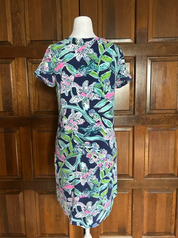 Lilly Pulitzer Tammy Dress Small S Bright Navy Sway This Way Floral Fish UPF 50+ - Image 4