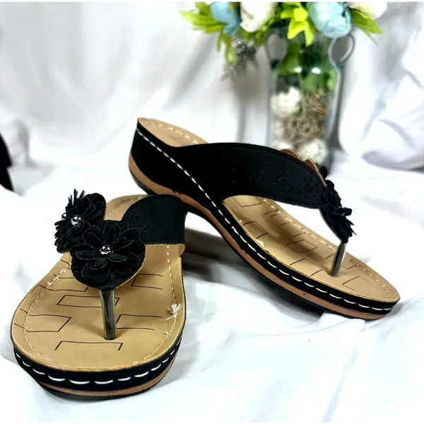 Lightweight Low Wedge Thong Sandals Black 10 - Image 4