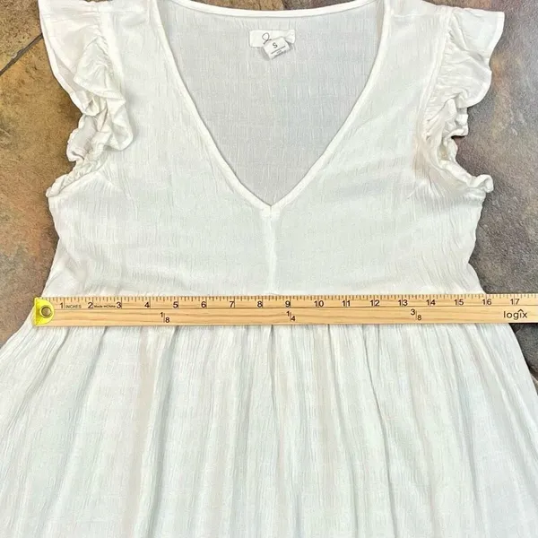 Japna 100% Viscose White Boho Cap Sleeve V-neck Peasant Top Babydoll Small - Image 4