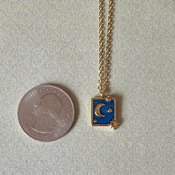 Handmade gold stainless steel blue celestial whimsical chic moon necklace🌟 - Image 8