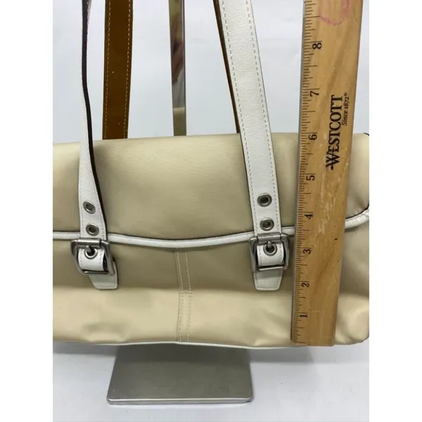 COACH Small Handbag Tan White Shoulder Travel Bag - Image 4