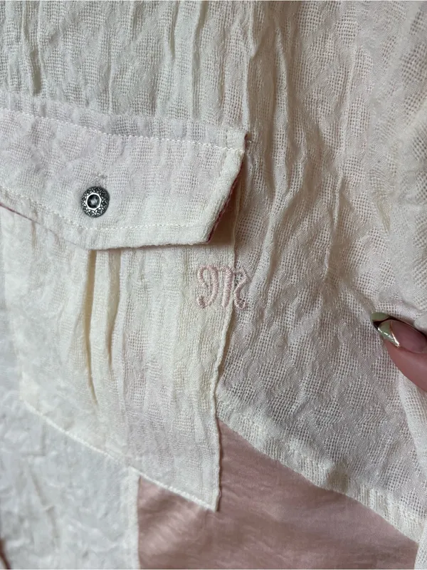 Miss Me Cream Button Up Top with Pink Accents - Image 2