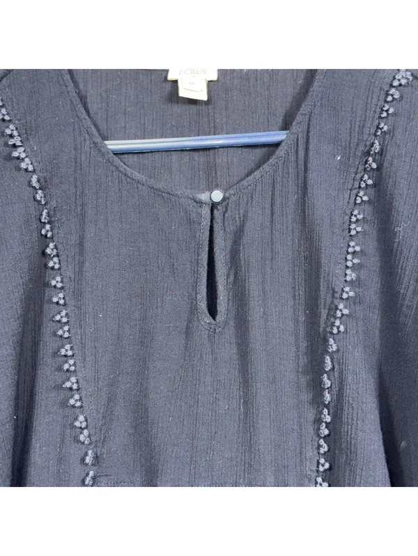 J.Crew Women's Medium Black Cotton Top with Decorative Trim - Image 2