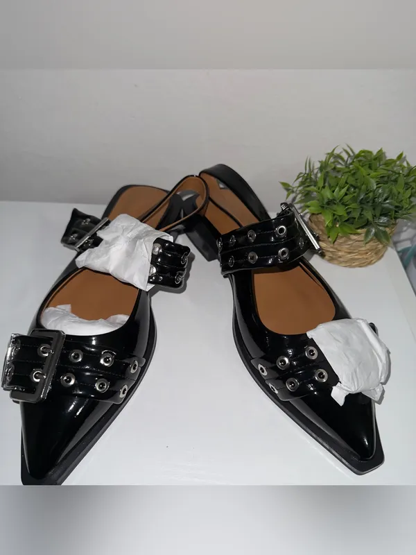 Black Patent Grommet Strap Women’s Sandals - Image 3