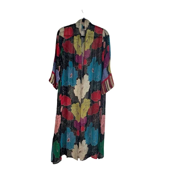 Anthropology Bl^nk London Bea Shimmer Duster Kimono Floral and Metallic Size S/M - Image 4