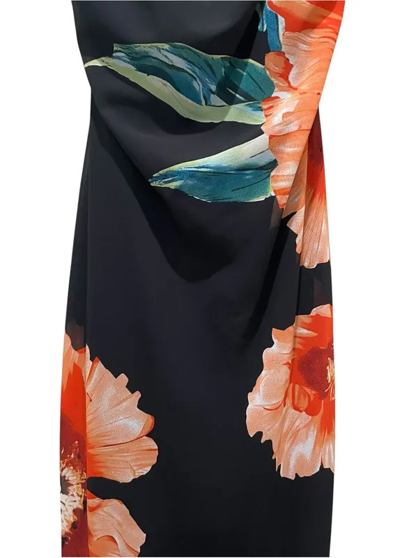 Pretty Garbage Floral Cowl Neck Maxi Dress Black Orange Sleeveless Size Medium - Image 3
