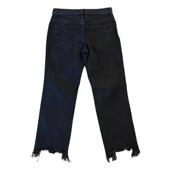 FREE PEOPLE Maggie Mid Rise Washed Black Distressed Jeans Raw Hem Size 24 NEW - Image 6