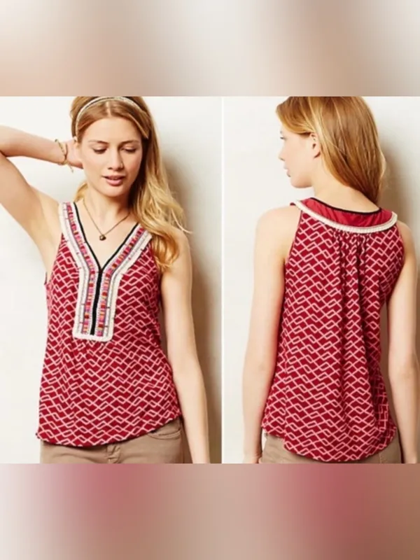 Anthropologie Akemi + Kin Vela Embroidered Linen Blend Tank Top Size Small - Image 2