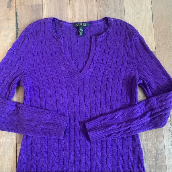Ralph Lauren Purple Cable Knit Sweater Size Medium - Image 3