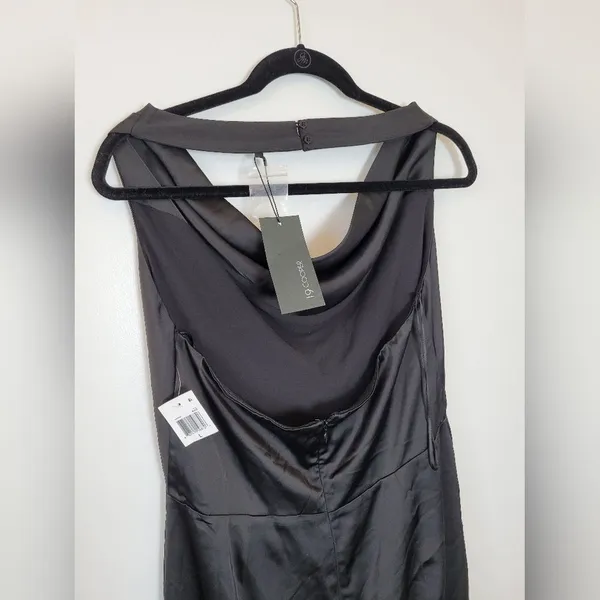 NEW 19 Cooper Black Satin Jumpsuit Halter Neck Cowl Night Out Club Large - Image 9