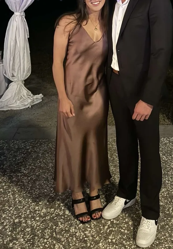 ZARA Brown Satin Dress - Image 4