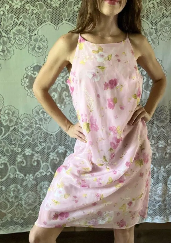 Vintage 90s Studio Y Sheer Slip Lined Floral Cottagecore Fairycore MIDI Dress - Image 7