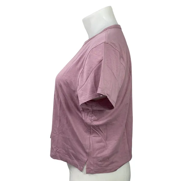Lululemon Womens Pink Short Sleeves Relaxed Fit Crew Neck Crop Tee T-shirt Sz XL - Image 2