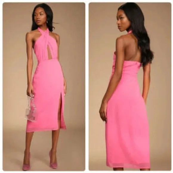 Lulu's Pink Halter Midi Dress - Image 2