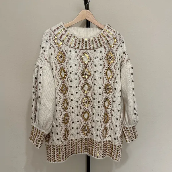 NWOT Free People Gilded Cable Embellished Sweater - Image 6