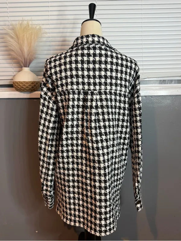 Shoedazzle Black & White Houndstooth Bouclé Shacket Jacket Oversized Medium - Image 7